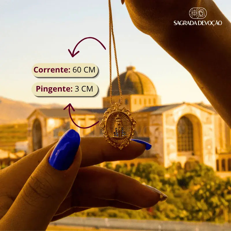 Colar Retrato Nossa Senhora Aparecida - Zircônia Premium Ouro 14K