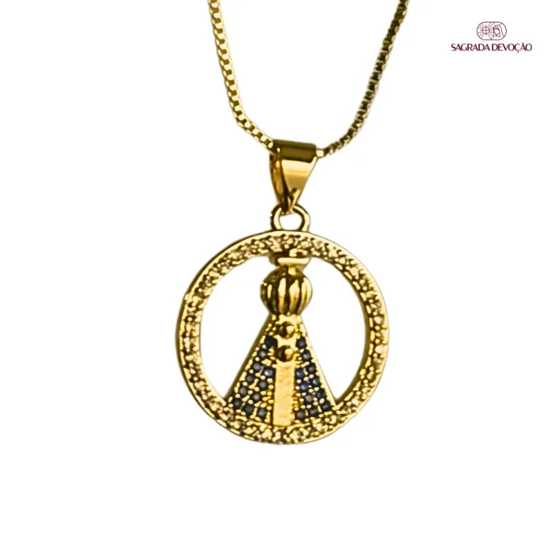Colar Nossa Senhora Aparecida com Zircônias Ouro – Colar Religioso Feminino Delicado