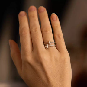 Anel Cruz Dupla Ouro ou Prata Ajustável – Anel Religioso Feminino com Zircônias