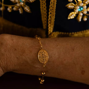 Pulseira São Bento com Dezena de Terço Ouro 14k – Pulseira Religiosa de Oração Masculino e Feminino