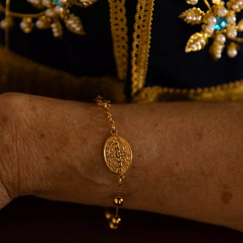 Pulseira São Bento com Dezena de Terço Ouro 14k – Pulseira Religiosa de Oração Masculino e Feminino