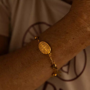 Pulseira São Bento com Dezena de Terço Ouro 14k – Pulseira Religiosa de Oração Masculino e Feminino