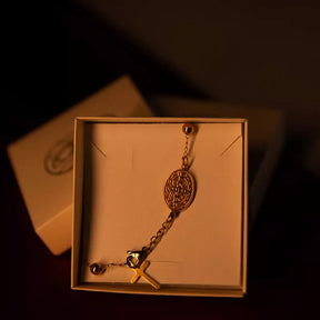 Pulseira São Bento com Dezena de Terço Ouro 14k – Pulseira Religiosa de Oração Masculino e Feminino