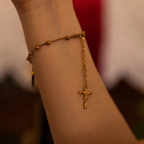 Pulseira Virgem Maria com Dezena de Terço Ouro – Pulseira Religiosa Feminina para Oração