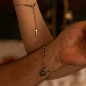 Pulseira Virgem Maria com Dezena de Terço Prata – Pulseira Religiosa Feminina para Oração