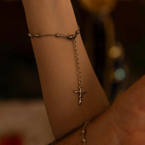 Pulseira Virgem Maria com Dezena de Terço Prata – Pulseira Religiosa Feminina para Oração
