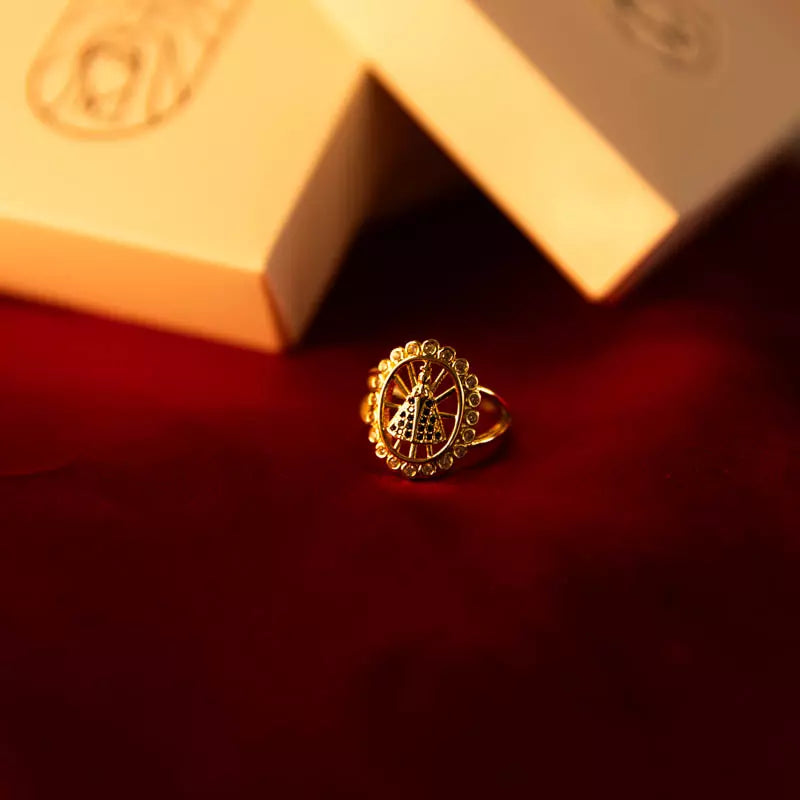 Anel Nossa Senhora Aparecida Ajustável Ouro 14k – Anel Religioso Feminino com Zircônias