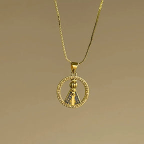 Colar Nossa Senhora Aparecida com Zircônias Ouro – Colar Religioso Feminino Delicado