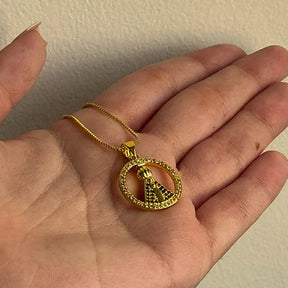 Colar Nossa Senhora Aparecida com Zircônias Ouro – Colar Religioso Feminino Delicado
