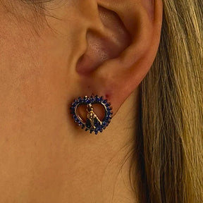 Brinco Coração Nossa Senhora Aparecida Zircônias Azuis Ouro – Brinco Religioso Feminino