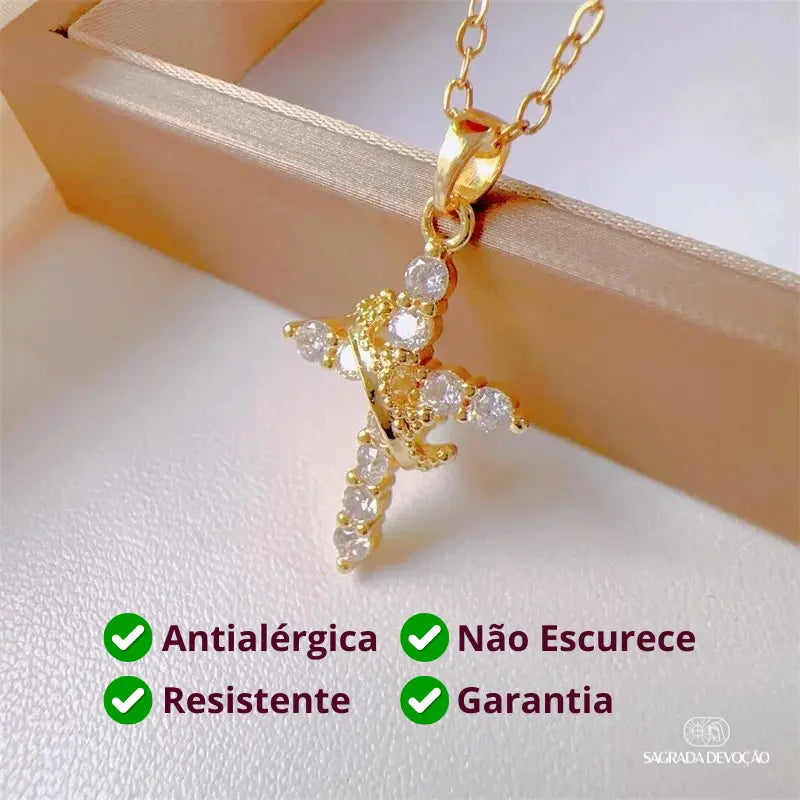 Colar Cruz e Coroa de Cristo – Ouro