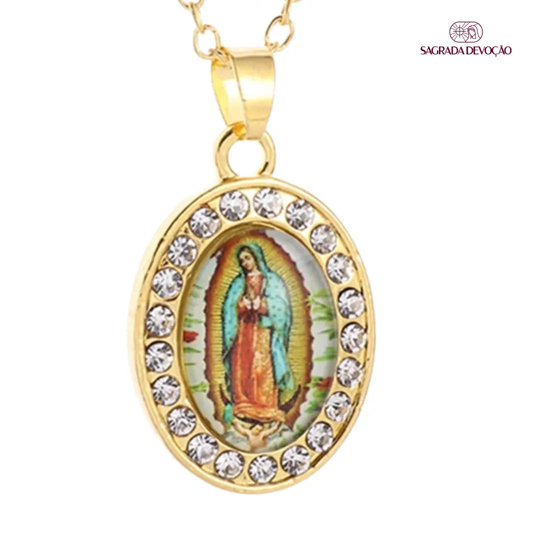 Colar Nossa Senhora de Guadalupe com Zircônias – Pingente Religioso Feminino Delicado