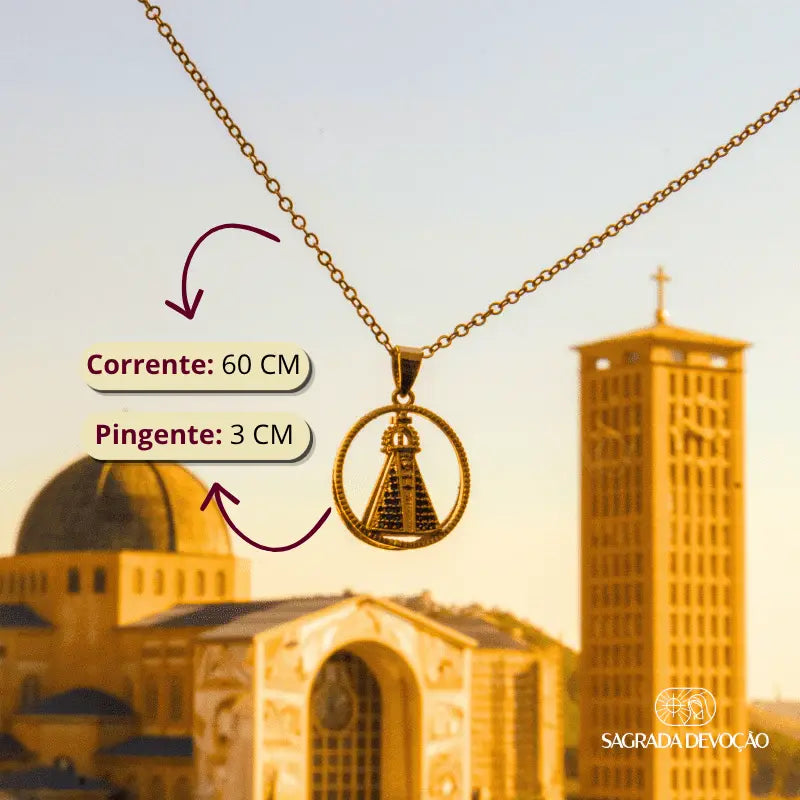 Colar Aura Nossa Senhora Aparecida Dupla Face | Zircônia Premium Ouro 14K
