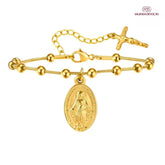 Pulseira Virgem Maria com Dezena de Terço Ouro – Pulseira Religiosa Feminina para Oração