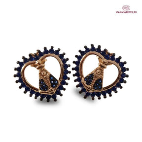 Brinco Coração Nossa Senhora Aparecida Zircônias Azuis Ouro – Brinco Religioso Feminino