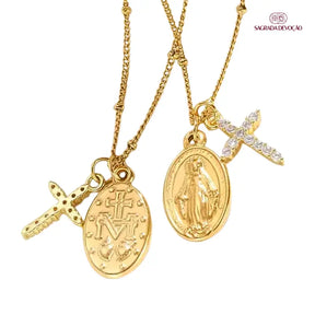 Colar Virgem Maria com Cruz de Zircônia – Colar Religioso Feminino Delicado
