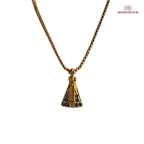 Colar Mini Nossa Senhora Aparecida com Zircônias Ouro – Colar Religioso Feminino Delicado