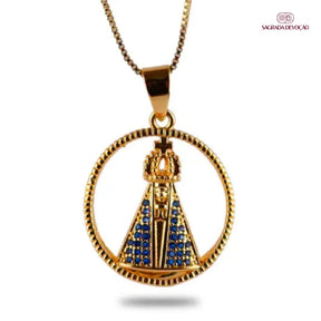 Colar Aura Nossa Senhora Aparecida Dupla Face | Zircônia Premium Ouro 14K