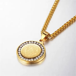 Colar São Bento com Zircônias  – Medalha Religiosa com Pedras Brilhantes Masculino e Feminino